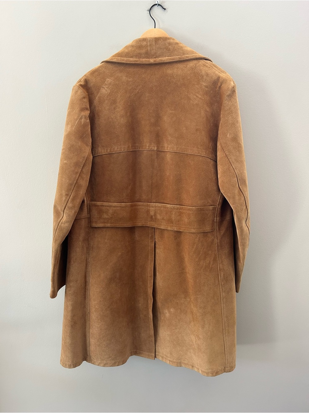 Vintage Rare 70’s Camel Tan Suede Double Breasted Western Long Trench Coat - Picture 5 of 12